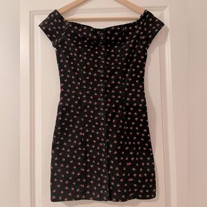 Forever 21 Black Mini Dress with Rose Pattern